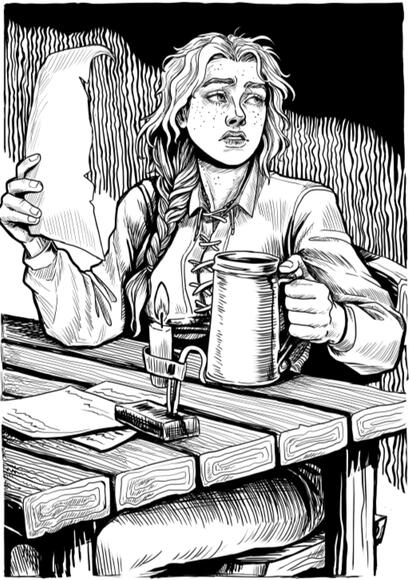 Gwen at the tavern.