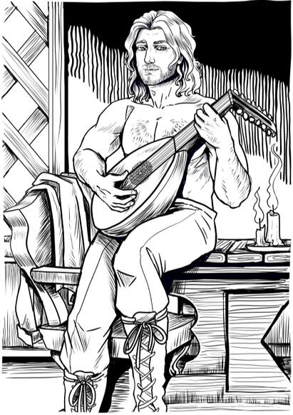 Emoric playing a lute.
