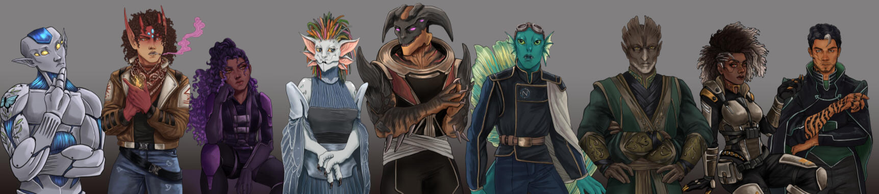 Multiple character designs of the main cast of "Sea of Stars", an IF novel by 13leagues. 2023-2026.